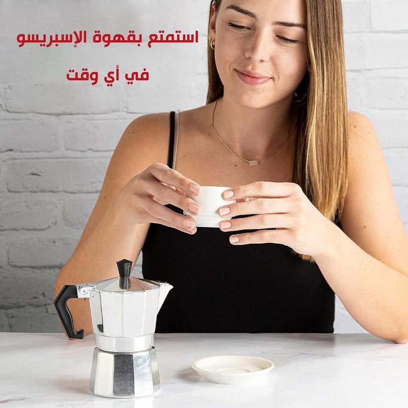 Espresso Maker 6 Cup Stovetop Moka Pot Aluminum Italian Coffee Percolator With Lid Manual Brewer Kitchen Coffee Maker(Silver) - Image 5