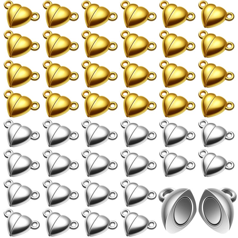 Mtlee 48 Pieces Heart Shaped Magnetic Clasps for Jewelry Gold Silver Bracelet Clasps Closures Magnetic Breakaway Converter for Bracelet Necklace DIY Making Wedding Jewelry Accessories