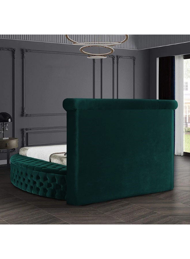 In-House Lotus | Wooden Bed Frame Upholstered in Velvet - Dark Green  - Image 5