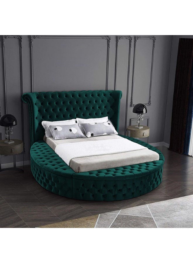In-House Lotus | Wooden Bed Frame Upholstered in Velvet - Dark Green  - Image 1