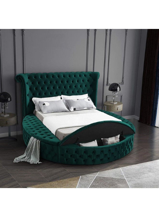 In-House Lotus | Wooden Bed Frame Upholstered in Velvet - Dark Green  - Image 2