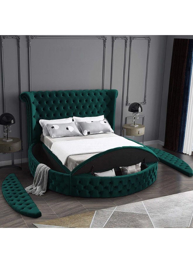 In-House Lotus | Wooden Bed Frame Upholstered in Velvet - Dark Green  - Image 3