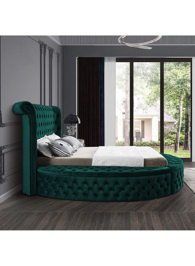 In-House Lotus | Wooden Bed Frame Upholstered in Velvet - Dark Green  - Image 4