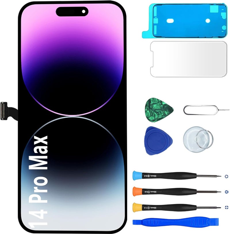 M.P. + for iPhone 14 Pro Max Screen Replacement,[Face ID] 3D Touch Screen Display Digitizer Assembly with Waterproof Adhesive Tape and Repair Tools Kit - Image 1