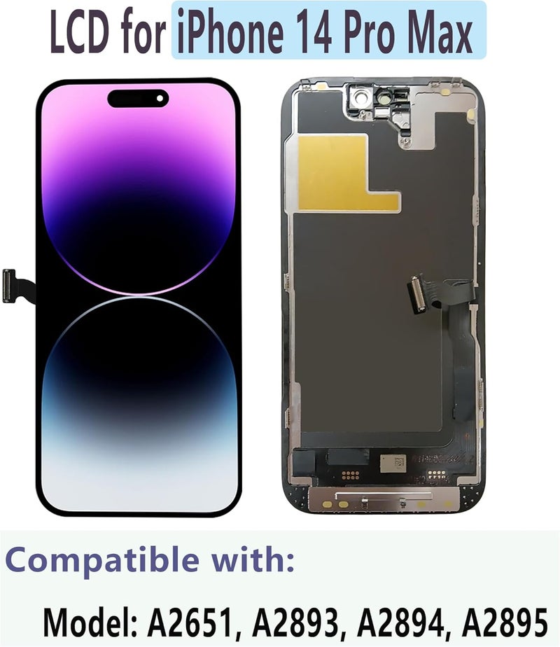M.P. + for iPhone 14 Pro Max Screen Replacement,[Face ID] 3D Touch Screen Display Digitizer Assembly with Waterproof Adhesive Tape and Repair Tools Kit - Image 2