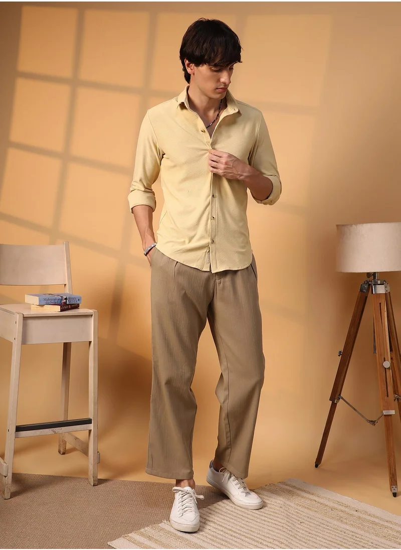 Campus Sutra Men's Butter Yellow Criss-Cross Shirt