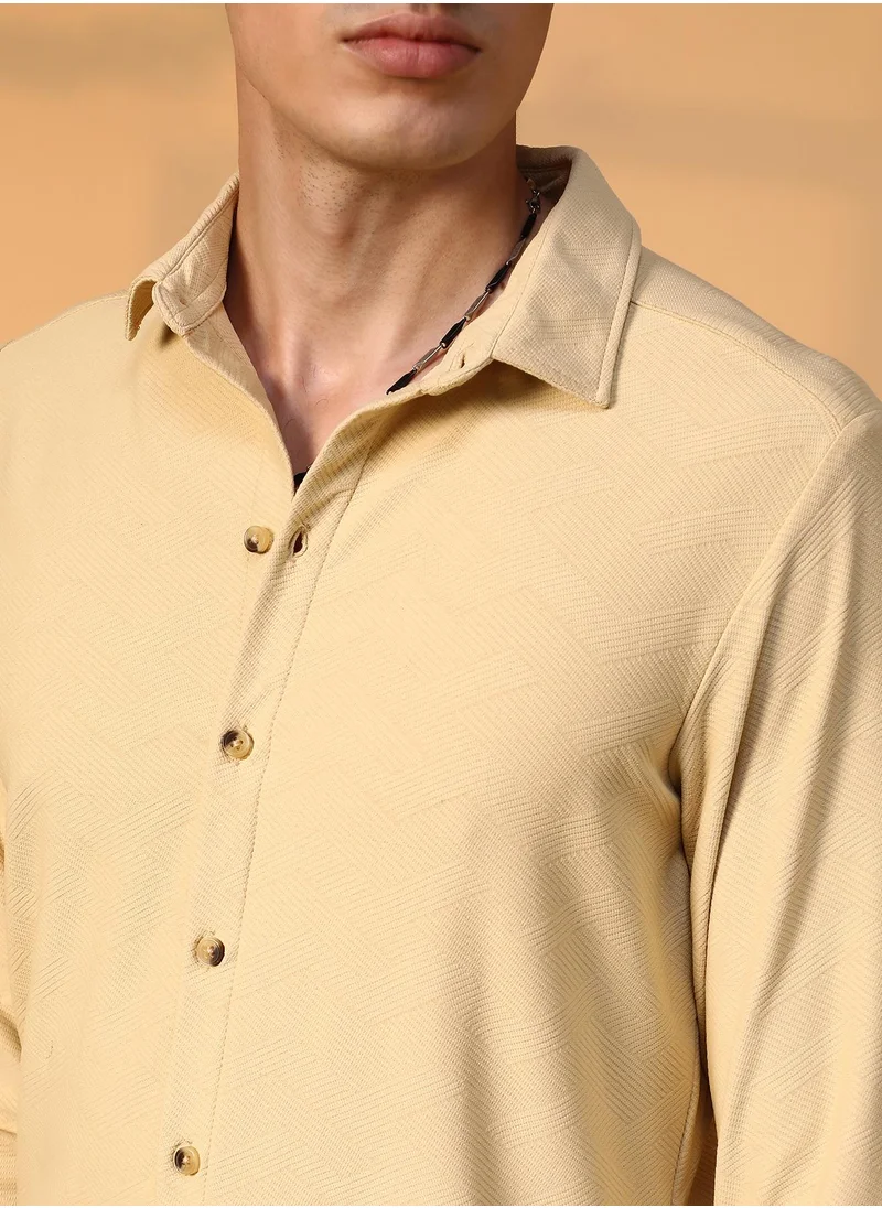 Campus Sutra Men's Butter Yellow Criss-Cross Shirt