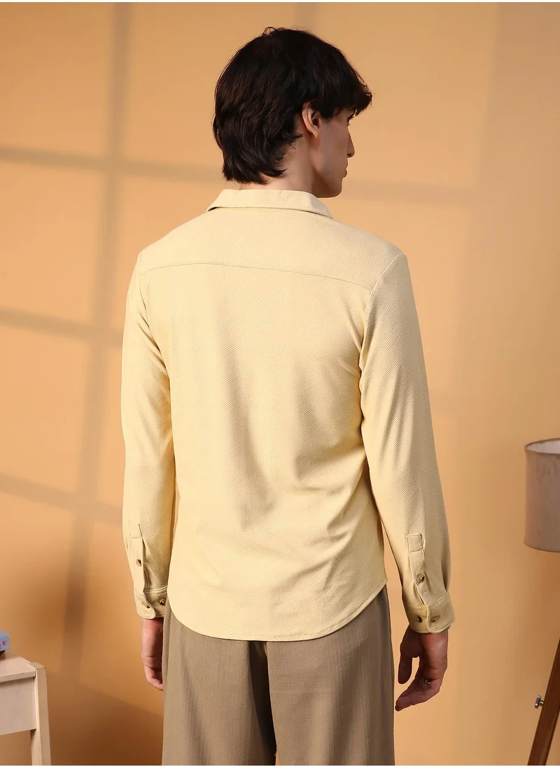 Campus Sutra Men's Butter Yellow Criss-Cross Shirt