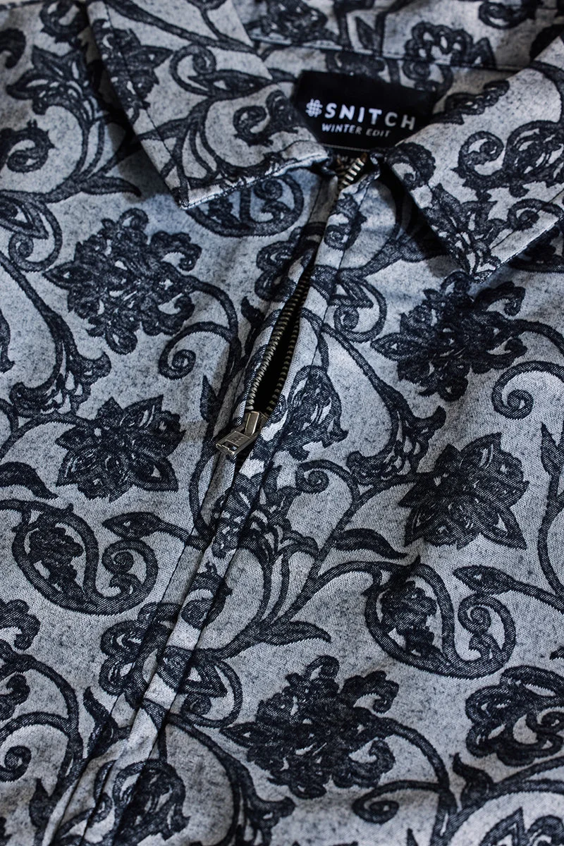 SNITCH Light Grey Floral Relaxed Fit Jacket