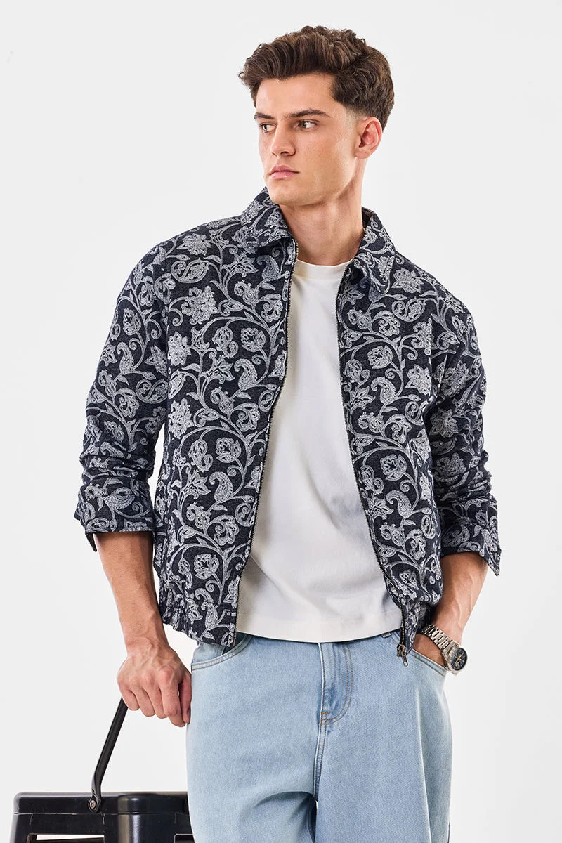SNITCH Light Grey Floral Relaxed Fit Jacket