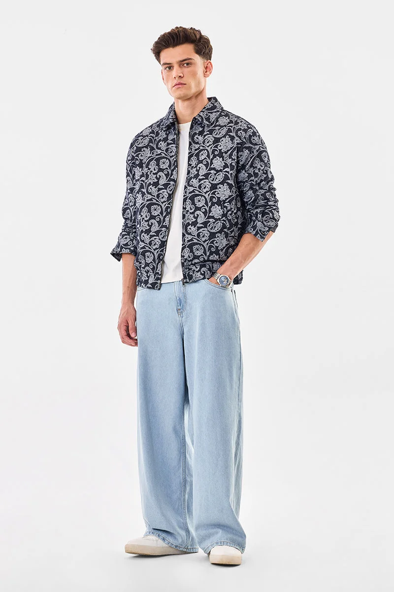 SNITCH Light Grey Floral Relaxed Fit Jacket