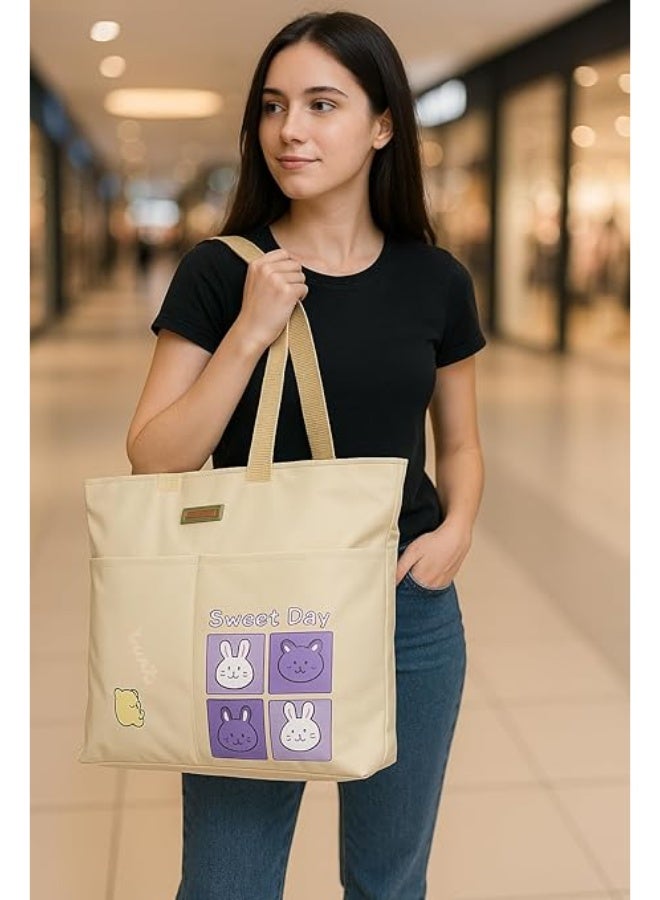 Tote Bag - A stylish casual bag with a cute design that adds a touch of beauty and spontaneity to your look. Perfect for university, outings, or shopping. Code 0001 - Image 2