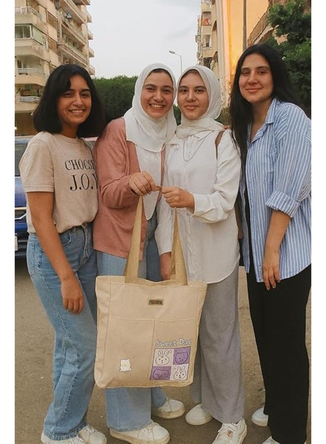 Tote Bag - A stylish casual bag with a cute design that adds a touch of beauty and spontaneity to your look. Perfect for university, outings, or shopping. Code 0001 - Image 3