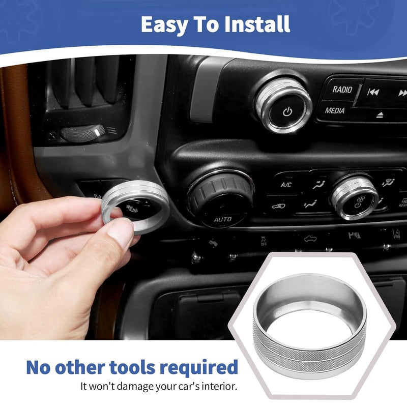 RT-TCZ for Silverado Radio AC Control Knobs Cover Trim Rings Silver for Chevy Silverado Suburban GMC Sierra 2014-2018 Silver Interior Accessories 8pcs - Image 5