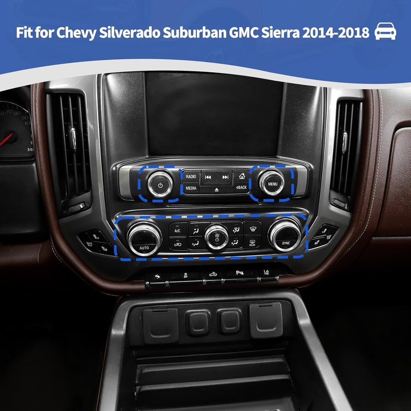 RT-TCZ for Silverado Radio AC Control Knobs Cover Trim Rings Silver for Chevy Silverado Suburban GMC Sierra 2014-2018 Silver Interior Accessories 8pcs - Image 4