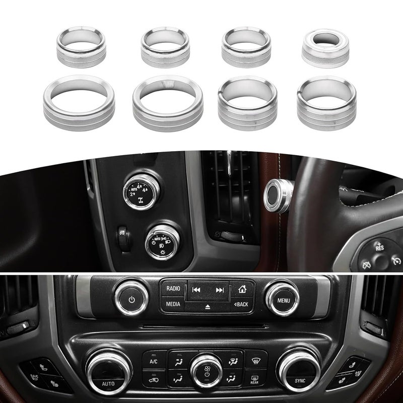 RT-TCZ for Silverado Radio AC Control Knobs Cover Trim Rings Silver for Chevy Silverado Suburban GMC Sierra 2014-2018 Silver Interior Accessories 8pcs - Image 1