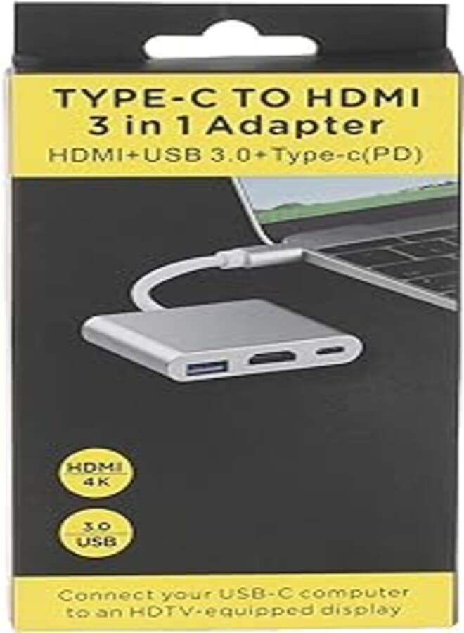 USB-C to HDMI Adapter,USB 3.1 Type C to HDMI 4K Multiport AV Converter with USB 3.0 Port and USB C Charging Port(Silvery)