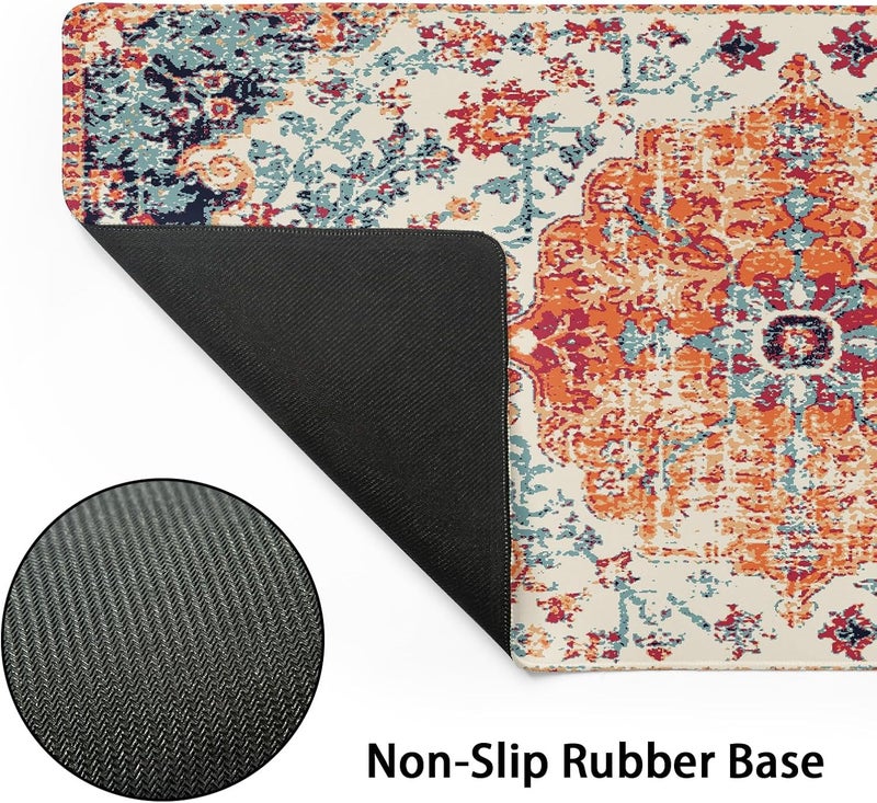 aportt Orange Teal Boho Gaming Mouse Pad XXL Vintage Rug Bohemian Extended Large Desk Mat Big Mousepad Non-Slip Rubber Base Stitched Edge Long Mousepad for Desktop Office PC Gamer, 35.4 x 15.7 Inch - Image 3