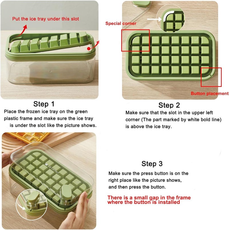 Printme FoodGrade Silicone Ice Cube Mould One Button Release All Ice Cubes Reusable 64 Ice Cube Tray for Chilling Cocktail Whiskey Coffee with Storage Bin2 Trays1 Scoop Green - Image 3