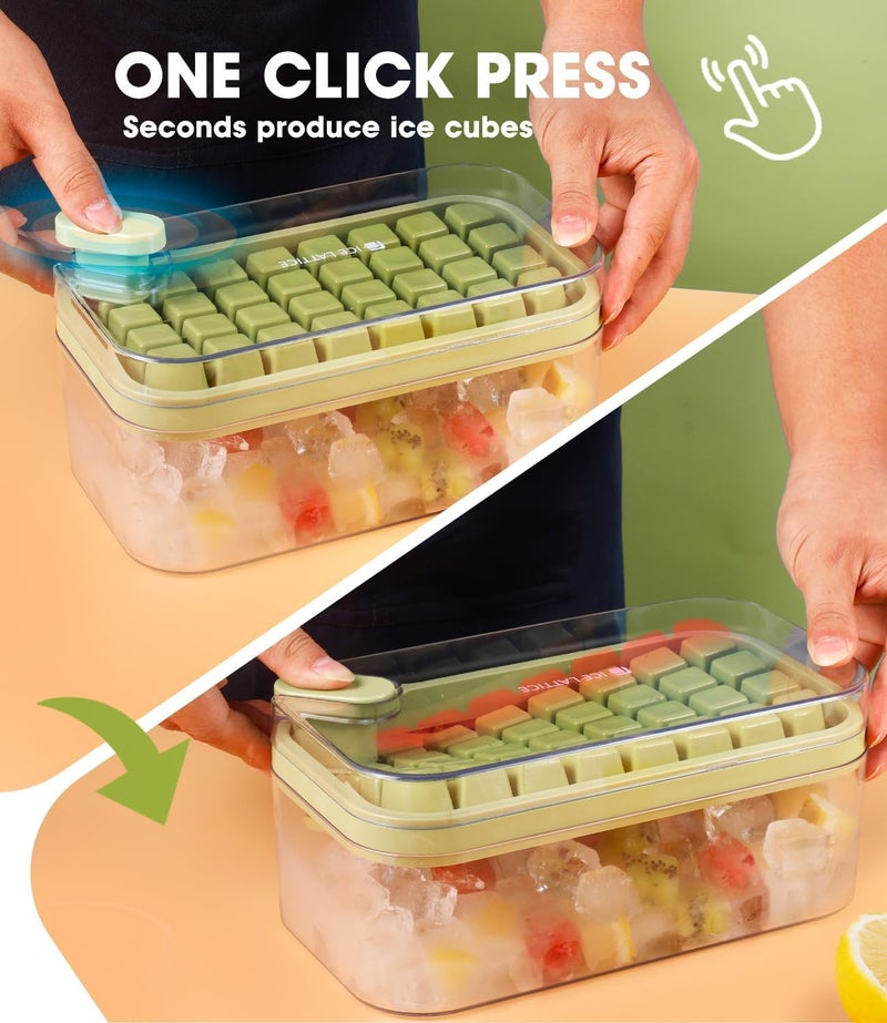 Printme FoodGrade Silicone Ice Cube Mould One Button Release All Ice Cubes Reusable 64 Ice Cube Tray for Chilling Cocktail Whiskey Coffee with Storage Bin2 Trays1 Scoop Green - Image 2