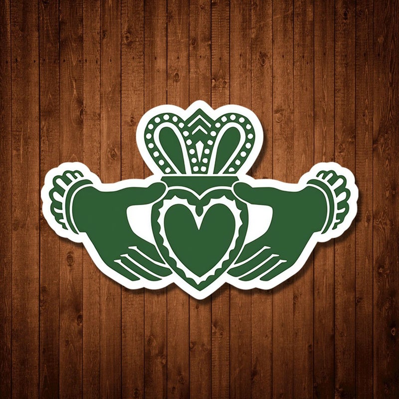 Claddagh Symbol Irish Green PVC Sticker 3 Inch Multicolor Celtic Decal - Image 1