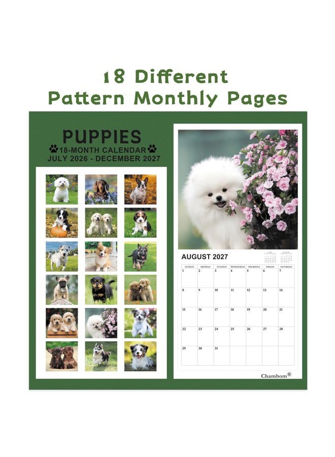 Chambom 2026-2027 Calendar - 18-Month Wall Calendar 2026-2027 Dog Calendars from Jan. 2026 - Jun. 2027, Calendar 2026 with Unruled Blocks, Holidays, 12" x 24"(open), Wall Calendars - Puppy - Image 3