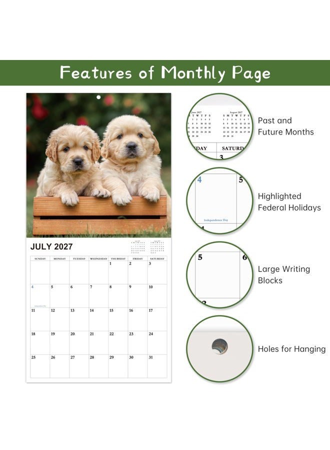Chambom 2026-2027 Calendar - 18-Month Wall Calendar 2026-2027 Dog Calendars from Jan. 2026 - Jun. 2027, Calendar 2026 with Unruled Blocks, Holidays, 12" x 24"(open), Wall Calendars - Puppy - Image 4
