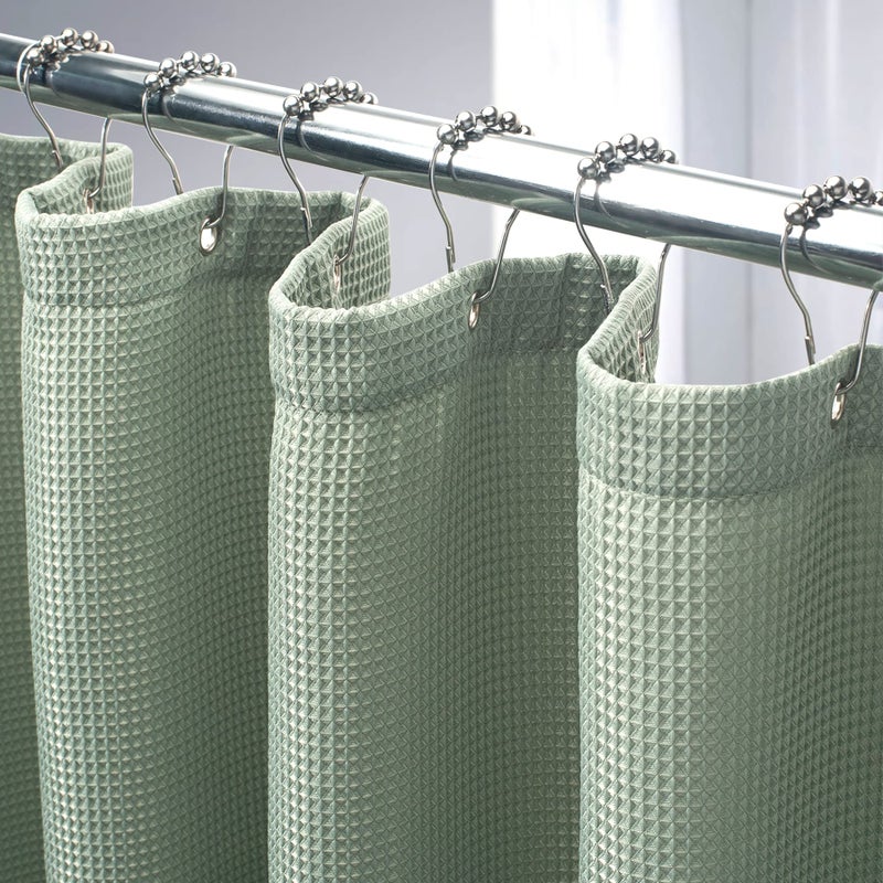 AmazerBath Sage Green Shower Curtain Fabric Waffle Shower Curtain Cloth Heavy Duty 240GSM Hotel Quality Bathroom Shower Curtains 72 x 72 Inches