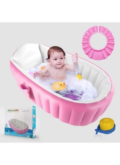 Safe-O-Kid Baby Bath Tub With Multipurpose Baby Shower Hat Cap European Safety Standard Inflatable Bathtub With Air Pump + Elegant Colorful Box For Extra Safety Pink  - Image 1