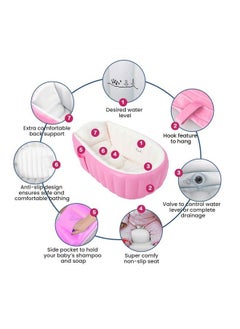 Safe-O-Kid Baby Bath Tub With Multipurpose Baby Shower Hat Cap European Safety Standard Inflatable Bathtub With Air Pump + Elegant Colorful Box For Extra Safety Pink  - Image 3