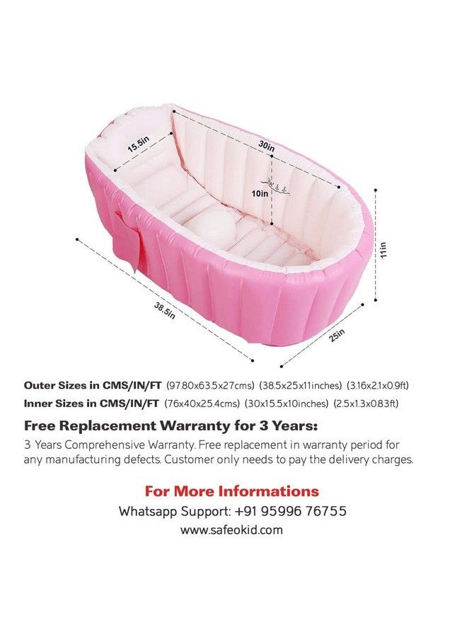Safe-O-Kid Baby Bath Tub With Multipurpose Baby Shower Hat Cap European Safety Standard Inflatable Bathtub With Air Pump + Elegant Colorful Box For Extra Safety Pink  - Image 4