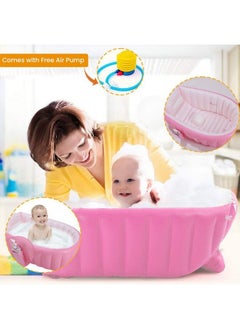 Safe-O-Kid Baby Bath Tub With Multipurpose Baby Shower Hat Cap European Safety Standard Inflatable Bathtub With Air Pump + Elegant Colorful Box For Extra Safety Pink  - Image 5