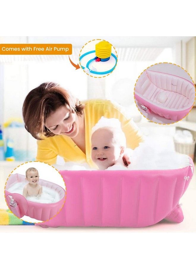 Safe-O-Kid Baby Bath Tub With Multipurpose Baby Shower Hat Cap European Safety Standard Inflatable Bathtub With Air Pump + Elegant Colorful Box For Extra Safety Pink  - Image 5