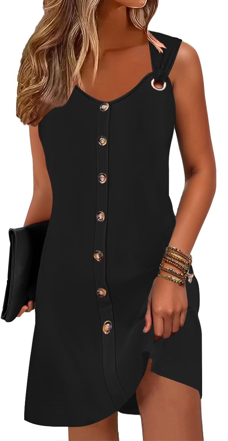 Disamer Summer Dresses for Women 2026 Sundresses Beach Swimsuit Coverups Vacation Sleeveless Button Down Spring Sun Dress,Black,Medium - Image 1
