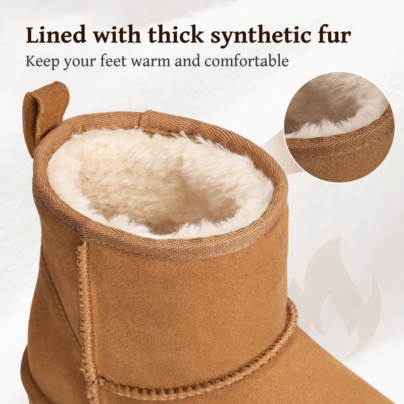 OOW Womens Genuine Suede Boots Brown Anti-slip Warm Comfort Ankle Fuzzy Winter Short Boots for Outdoor Indoor - Image 5