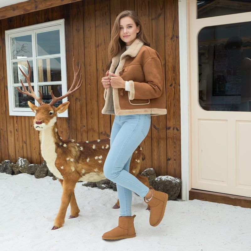 OOW Womens Genuine Suede Boots Brown Anti-slip Warm Comfort Ankle Fuzzy Winter Short Boots for Outdoor Indoor - Image 3