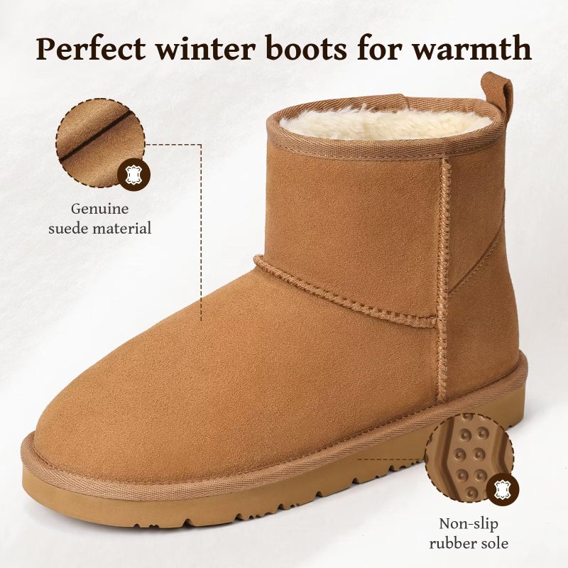 OOW Womens Genuine Suede Boots Brown Anti-slip Warm Comfort Ankle Fuzzy Winter Short Boots for Outdoor Indoor - Image 4