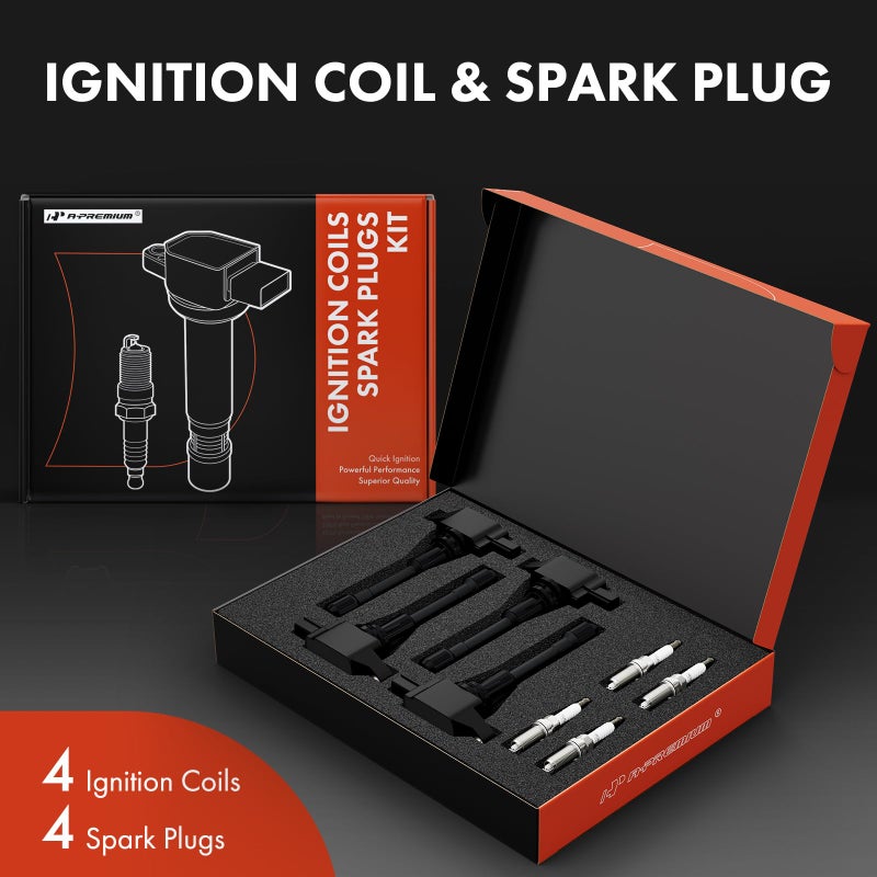 A-Premium Ignition Coil Pack and Iridium Spark Plugs - Compatible with Nissan Versa 2007-2011, Sentra 2007-2019, Frontier 2016-2019, Altima 2007-2018 - 1.6L 1.8L 2.5L - Image 2