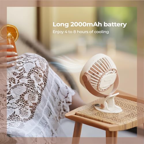 Lifelong Portable USB Fan with 3 Speeds | Up to 5-hours Battery Backup | Type-C Charging, 2000mAh Battery, Overcharge Protection, Silent Operation & Compact Design (LLUSBCF03, Mocha Brown) - Image 4