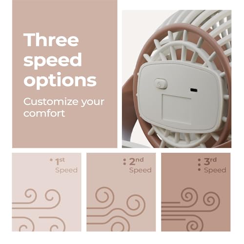 Lifelong Portable USB Fan with 3 Speeds | Up to 5-hours Battery Backup | Type-C Charging, 2000mAh Battery, Overcharge Protection, Silent Operation & Compact Design (LLUSBCF03, Mocha Brown) - Image 3