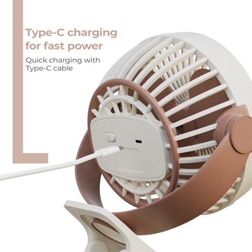 Lifelong Portable USB Fan with 3 Speeds | Up to 5-hours Battery Backup | Type-C Charging, 2000mAh Battery, Overcharge Protection, Silent Operation & Compact Design (LLUSBCF03, Mocha Brown) - Image 5