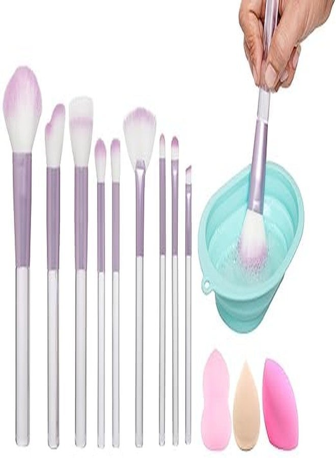 Feelon مجموعة فرش مكياج فيلون، 9 قطع، فرش مكياج صناعية فاخرة، بودرة، كريم أساس، كونتور، أحمر خدود، كونسيلر، ظلال عيون، دمج، محدد عيون (بنفسجي) - Image 1