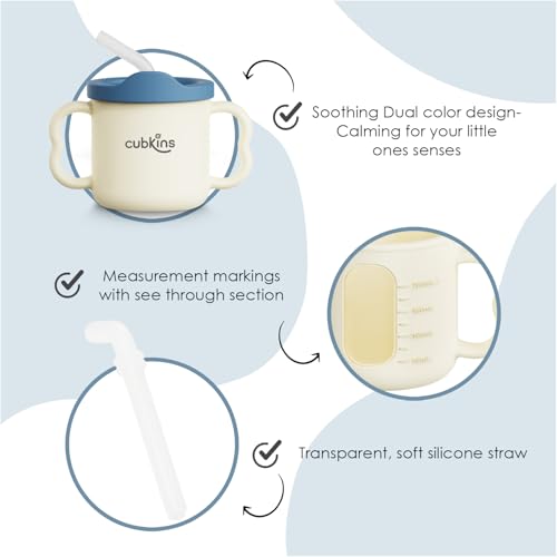 CUBKINS Silicone Suction Feeding Plate with Sippy Cup for Babies, Infants | Feeding Set for Kids, Toddlers | Washable & Reusable, Non-Messy Easy to Clean (Blue Olive) - Image 4