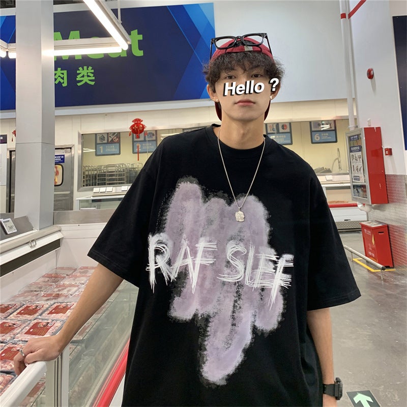 Hong Kong Style oversize Mens T-Shirt Summer All-match Half-sleeve Design Sense Niche Short-sleeve Loose Internet Popular Brand Clothes Black  - Image 4