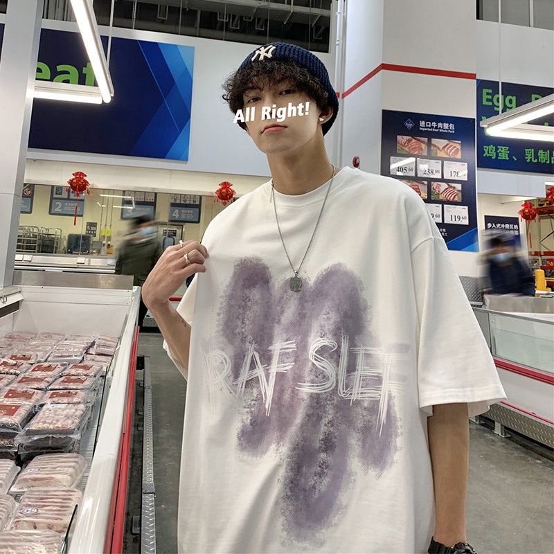 Hong Kong Style oversize Mens T-Shirt Summer All-match Half-sleeve Design Sense Niche Short-sleeve Loose Internet Popular Brand Clothes Black  - Image 3