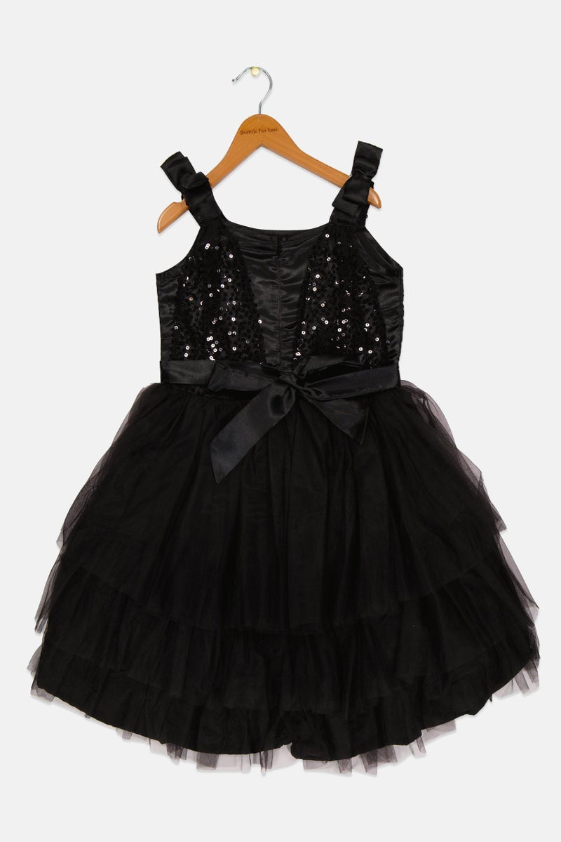 Willow & Whistle Kids Girl Textured Party Gown Dress, Black  - Image 2