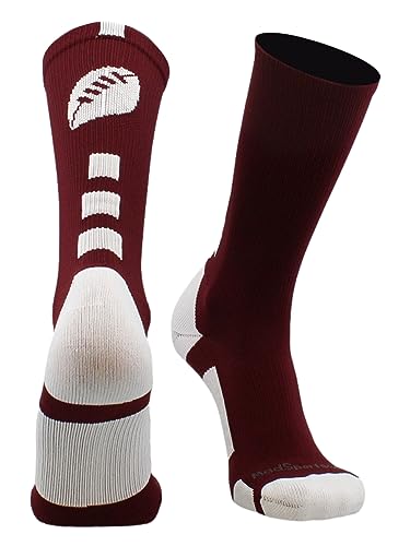 MadSportsStuff Football Logo Crew Socks (Maroon/White, Small) - Image 1