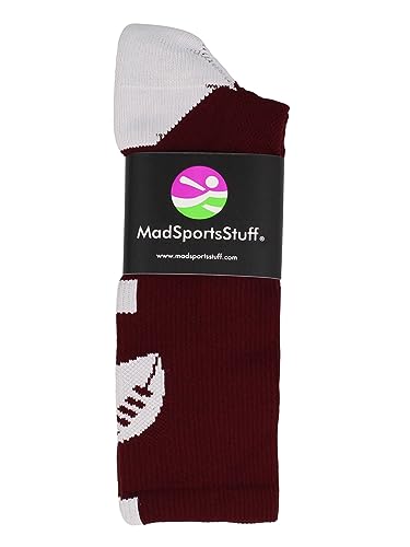 MadSportsStuff Football Logo Crew Socks (Maroon/White, Small) - Image 2
