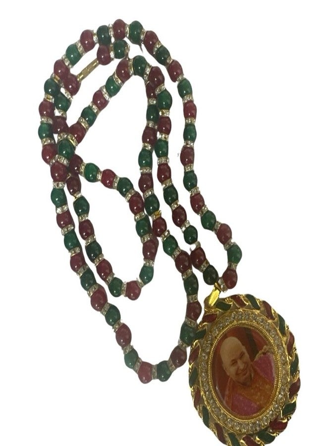 RK Basics قلادة RK Basics Guru Ji Swaroop Photo Locket Pendant Necklace Beads Stone Mala Gold-Lesping's Always Guruji For Womens - Image 4