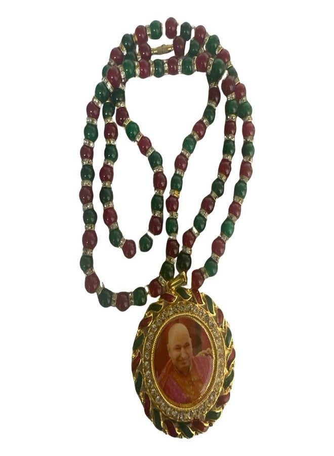 RK Basics قلادة RK Basics Guru Ji Swaroop Photo Locket Pendant Necklace Beads Stone Mala Gold-Lesping's Always Guruji For Womens - Image 3